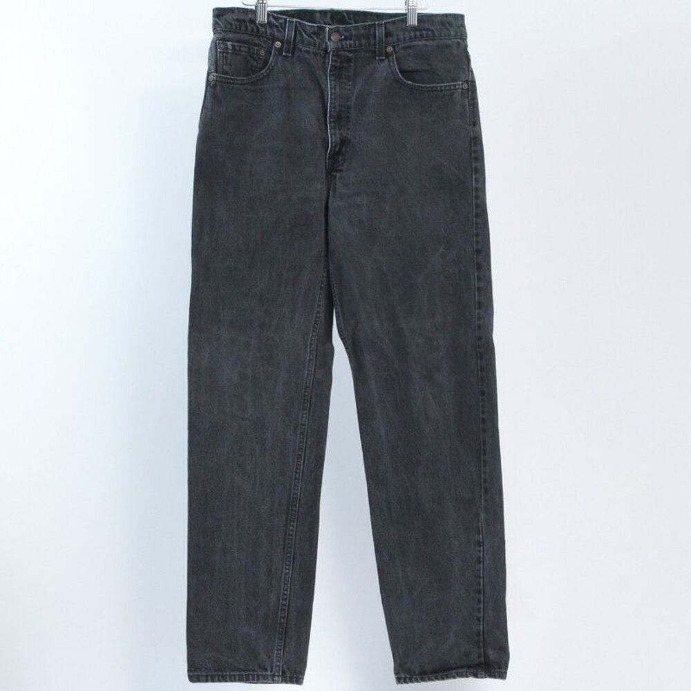 Levis 505 Vintage Faded Black Denim Straight Leg USA Made Cotton Jeans 36x32
